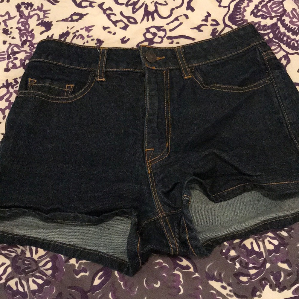 High Waisted Dark Denim Jean Shorts